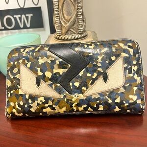 Pre-Loved FENDI Camouflage Long Zippy Wallet